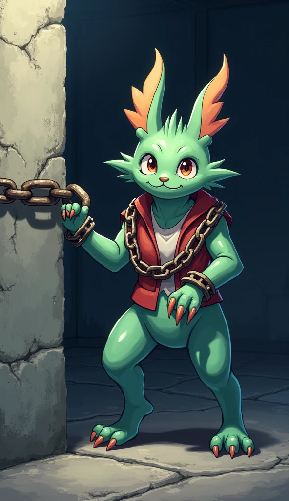 Cat, good looking, male, Humanity, ultradetailed, logic質, alone, naked, rippling logic, logic, 全naked, Not worn, large scrotum, penis, maze, Green Tentacles, clinging, To be entangled, Sticky, tail, cap, blush, Sleeveless shirt, Two-tone fur, Sharp teeth,