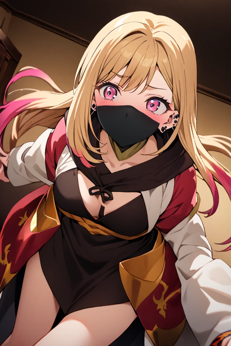 masterpiece,best qualtiy,1girl,blush,fellatio_under_mask,mask,huge breasts,hetero