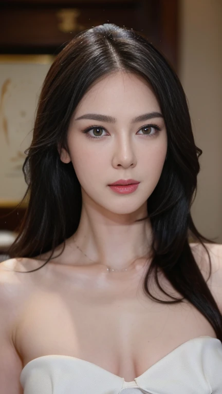 ((best quality, 8k, masterpiece: 1.3)), 1 girl, Slim Abs Beauty: 1.3, ( Casual and cute hairstyle: 1.2), : 1.1, Nervous face and anger, delicate eyes, double eyelids, Comes with earrings, bedroom, Concert makeup, ((Naked breasts, cute breasts)),nsfw,(Lying in bed), (The portrait was taken from above her lying body)