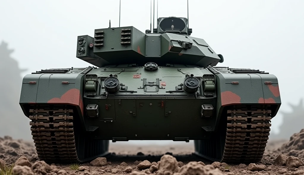 The image shows a futuristic armored combat vehicle, combining elements of the German Marder 1A2 and the Republic TX-130 from Star Wars. The main body is the shape and size of the Marder 1A2, with its angular lines and robust armor, keeping the gun turret on top. However, instead of the classic caterpillars, The vehicle is equipped with TX-130 antigravity repulsors., allowing it to float above the ground.
The vehicle's turret includes a dual laser cannon, typical of TX-130, mounted on the armored structure of the Marder. besides, The design incorporates space-age technological details, as light panels, emblems of the Republic, and a polished metallic finish.
In the background, You can see a futuristic battlefield, with explosions and smoke in the distance, giving the impression that the vehicle is in action. The landscape combines elements of a European setting with touches of science fiction.