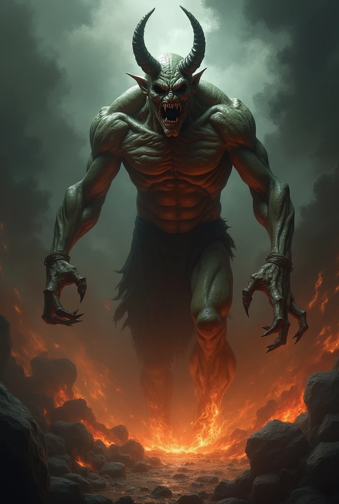 A demon with human appearance, Bblack hair, BOMBING