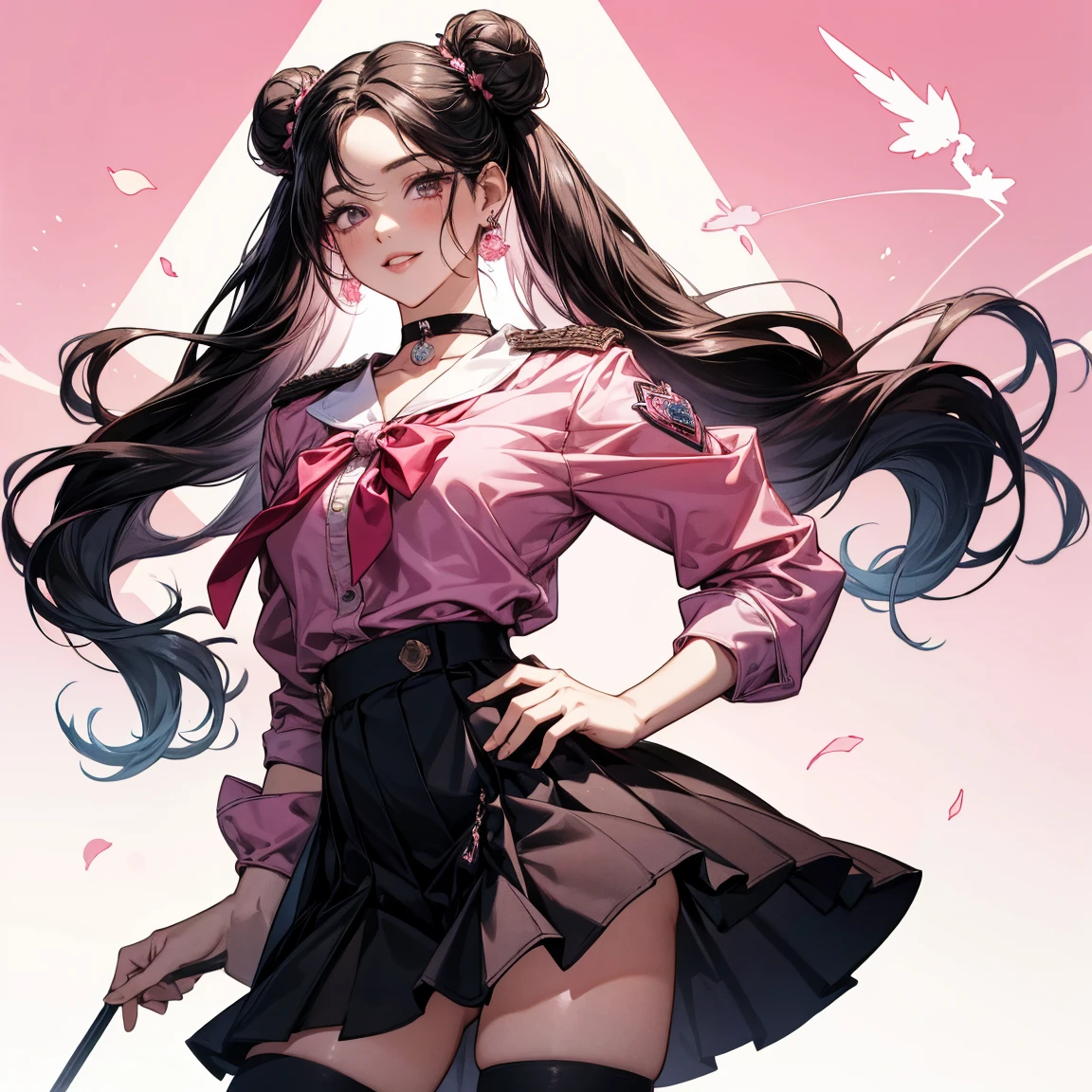 score_9, score_8_up, score_7_up, score_6_up, score_5_up, score_4_up, BREAK 1girl, intricate, school outfit , (eyeliner:1.2), looking at viewer, black hair, hime-cut, long hair, pale skin, jewelry, detailed background, breasts (masterpiece, high quality:1),
