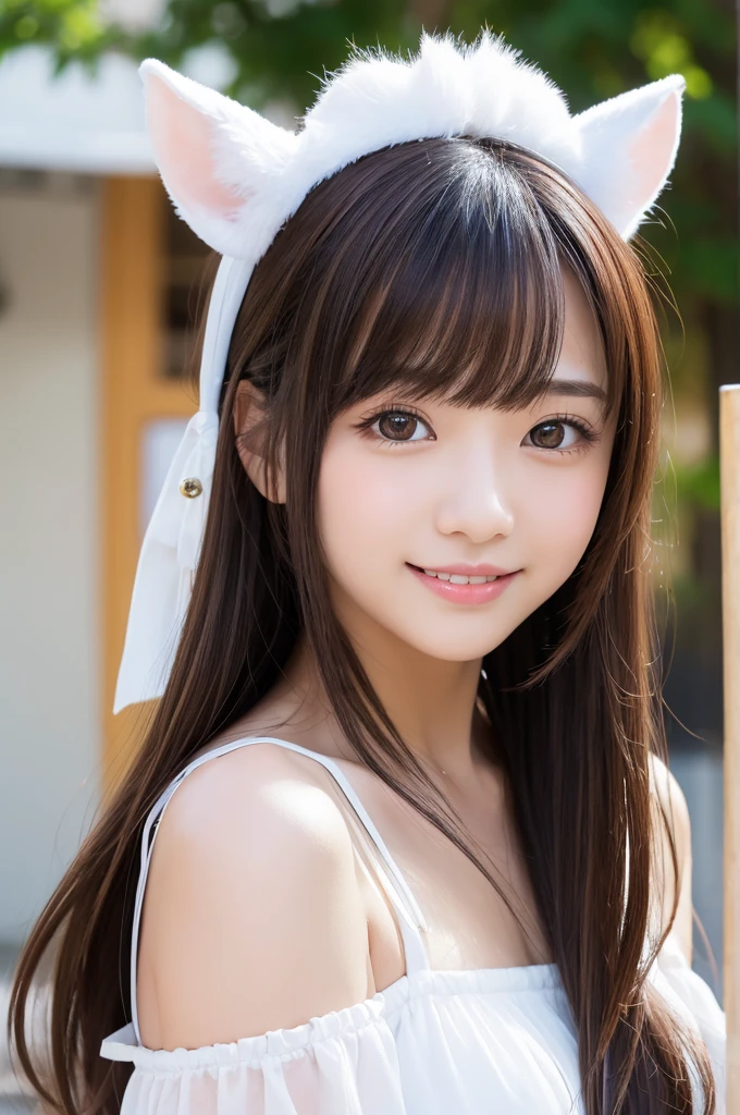 ((Small breasts))、((Small breasts))、((Highest quality、8K、masterpiece))、Sharp focus:1.2、(Fox ears))、Cute old girl with perfect figure:1.4、((Dark brown hair))、(whiteいボタン留め)shirt、jeans:1.1)、street:1.2、Highly detailed face and skin texture、Fine grain、double eyelid、Shoulder、Close-up of a woman in a kimono posing for a photo、Japanの女神、Japan人モデル、white、((Small breasts))、((Small breasts))、((Small breasts))、((Sexy Kimono Costume))、((Colorful kimonos))、Japan、Drawing attractive anime girls。Cleavage