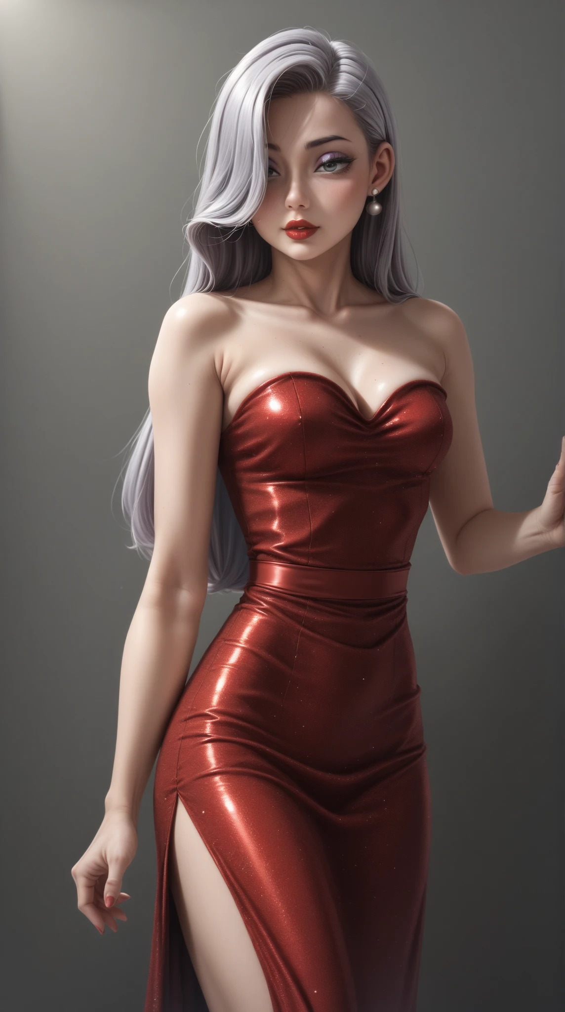 (ultra realistic,32k,RAW photo:1.1),(high detailed skin:1.1), 8k uhd, dslr, high quality, film grain, (makeup, mascara:1.1), lips,(thick\lips\),
(shiny glossy translucent clothing:1.1), <lora:Crimson_Total_Drama:0.7>Crimson_Total_Drama, goth, blunt bangs, long hair, red eyes, makeup, fishnets, knee boots, red dress, elbow gloves, <lora:add_detail:0.91>, huge breast,
Bending sideways with one hand reaching down, (upper body:1.1)
(busty:1.1) , (chubby:0.1),(neon light:1.2),<lora:LowRA:0.4>, dark theme, blank background