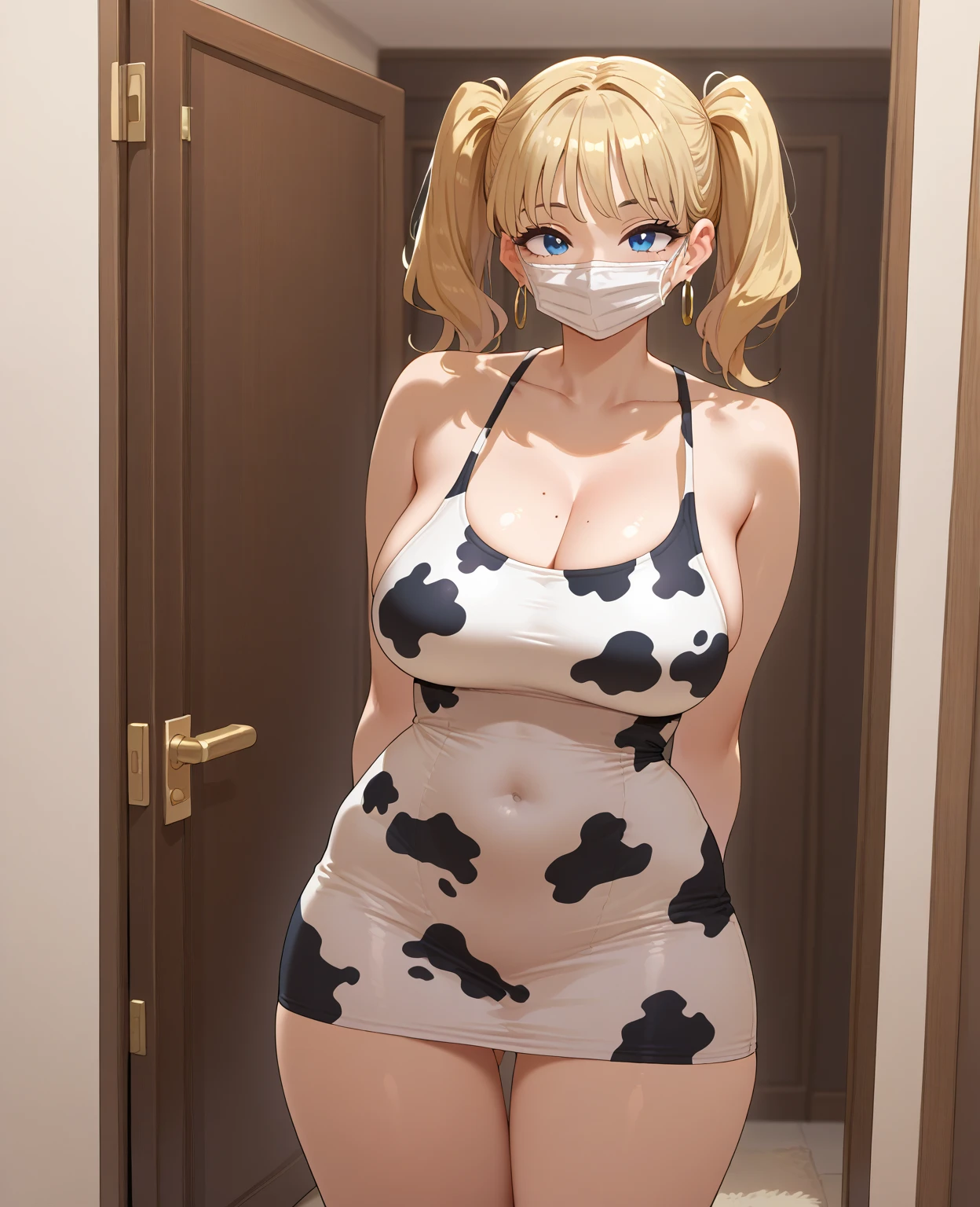 (((1girl))), ((((solo)))), ((messy hairstyle)), The girl bowed down, street, sexy, ice cream, smile ,(((Reddish-yellow hair)), white and red eyes, different eyes color, Halter dress, anime vibe