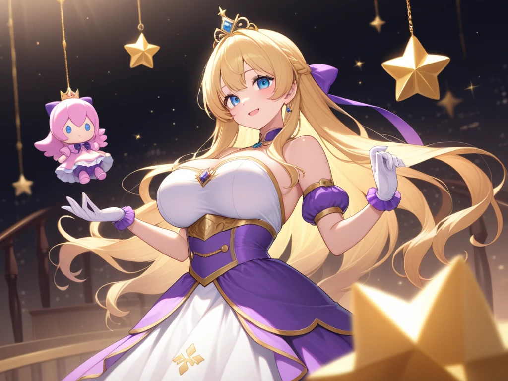 Princess Rosalina from Super Mario, White hair, neckleace, Breasts huge, big hair, hentai sexy girl, 1 girl, best qualityer