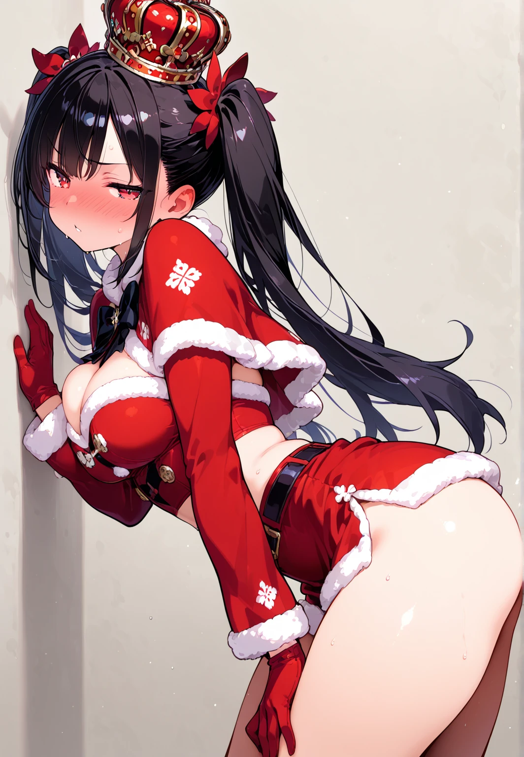 (top-quality,8K picture quality,​masterpiece:1.3,hight resolution,masutepiece:1.2), (Cascade binding:1.2), hands apart, Hands up, Perfect ass, Arched back, ([lookback : over the shoulder view : 15]:1.6), (dark shot:1.2), Twin-tailed, (Intricate details:1.12), (Intricate details, hyperdetails:1.15), Luxurious bedroom, (At night:1.2), fireplace, Warm light, Dramatic light, Cinematic, (gros-plan:1.2), Bondage, BDSM,Restraint, Bound, Tied up, restrained arms, restrained hands, Fully restrained, restrained body, Bound with chains, Bound hands, Blonde hair, Open mouth, slight smile, Blushing, Slave, 23-year-old woman, (shoulder-length hair,light brown hair),Looking at the camera,(Red Santa Costume,Mini skirt with slit,Stockings,a choker,long boots:1.2),Bondage Fashion,(Scary face:1.3),(Crying face),(Rope Bondage),( Shibari:1.6), Rope Mark,(back arms:1.4), (Breast Bondage:1.5), (Arm shackles:1.5), (Luxurious bedroom:1.3),Christmas Decorations,(Young gravure idols, Young skinny gravure idol, sophisticated gravure idol),(detailed flawless face),normal hands,Normal finger,Normal legs