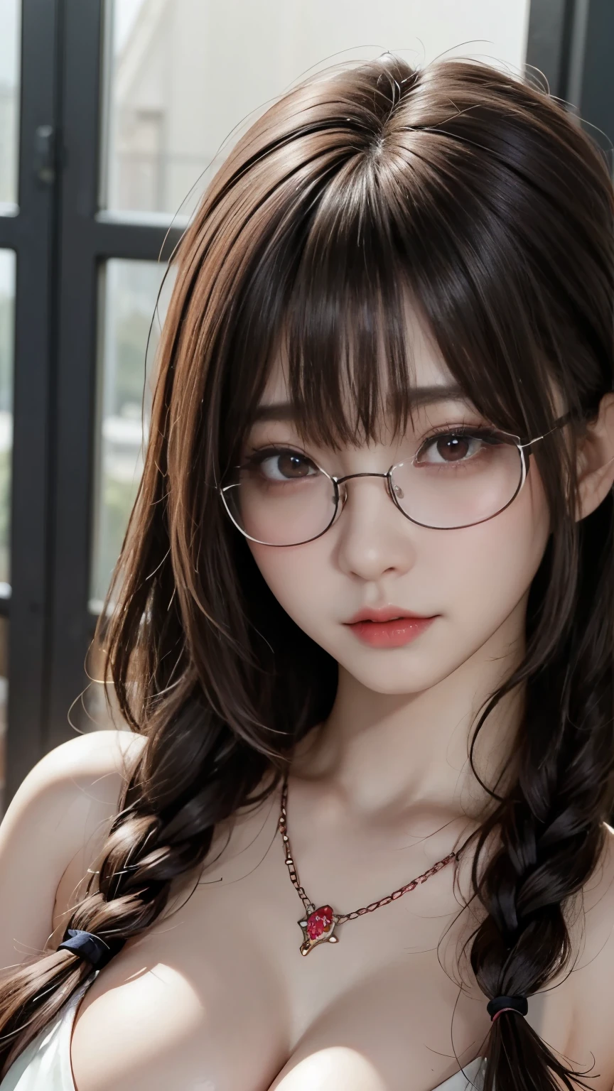 (best quality,4k,8k,highres,masterpiece:1.2),ultra-detailed,(realistic,photorealistic,photo-realistic:1.37),concept art,oil painting,gouache,horror theme, devil 1girl,elegant,cunning,abstract background,renaissance,(devil:1.5)、((((Glasses)))),chaotic and cunning,red and blue color pallet,horror vibe