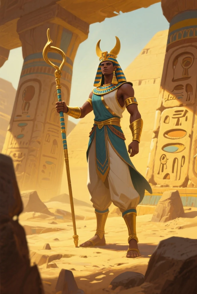 ((( erect penis))) best quality, very high resolution, 4K detailed CG, masterpiece, Egyptian mythology, Min, Black man, crown, flail, Egyptian tomb, Ancient Egypt, standing pose, white clothes, clothes Egyptian, Egyptian temple, desert, Ancient Egypt, ((flail in hands)), Egyptian palace, aesthetics, beautiful image, centered on screen, standing pose