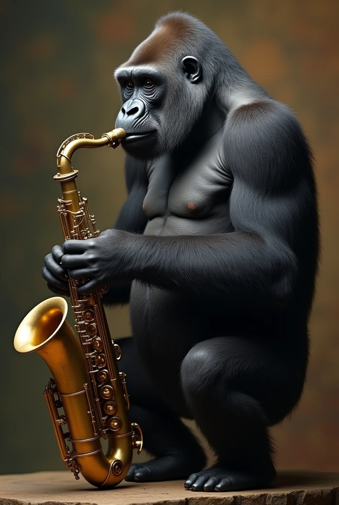 Chimpanzee recording music in a studio