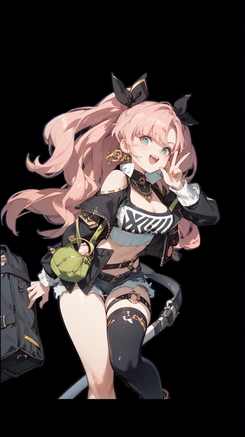 Anime girl with pink hair and black dress carries a suitcase., Anya from spy x family, From the video game Azur Lane, Official character art, from Girls' frontline, Azure Lane Style, Azur Lane characters, great details. Girls' frontline, Yaoi Kazuma, Girls' frontline cg, Kuchart Krenz Key Art Feminine, Haruno Sakura