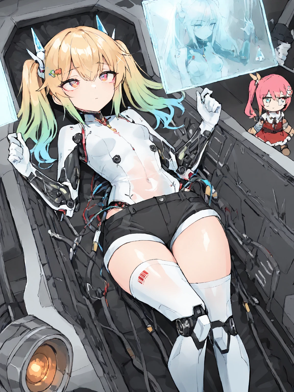 (Highest picture quality), (Master's work), (detailed face description), (8K wallpaper), pov, young cute girl,
white background, dungeon, prion cell, choker, white pantyhose, white hair,
(1girl, solo), upper body, (embarassed, blushing, enduring expression), long hair, floating hair, red eyes, (navel), medium breasts, cameltoe, ((white lingeiprie, bra, panties, garter belt)), captured, white panties,
(lying on bed, on back), undressing, lingerie, hair flower ornament, headband, (( underwear, funtoys, sex_toy, vibrator under panties, funtoys in pantie, egg vibrator: 1.1, vibrator harness, strap)), ((shibari over clothes, bondage, bdsm, arms behind back, full body harness, restrained, captured))