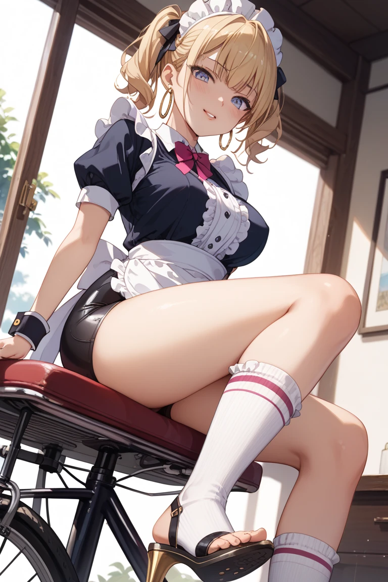 (from below:1.2),(from side:0.9), (Close-Up:0.6), highest quality、(real、photorealistic:1.4)、(RAW photo:1.2)(Curve,Model,glamor:1.5),Beautiful breasts,colour_aberration,beautiful detailed shadow,Beautiful eyes,Beautiful body,Beautiful skin,beautifull hands,(medium_breasts:1.5),1 girl in, (perky chest:1.2), (pointed chest:1.2), dark bronde hair,long hair,side ponytail,hair between eyes,bangs,Purplish brown eyes that dreamers desire, (Blonde hair) , small stature, Colossal tits, Lori, (masutepiece:1.2, Best Quality), (finely detailed beautiful eye: 1.2), (beautifull detailed face), (Best Illumination, extremely delicate and beautiful), ((Cinematic Light)), Dramatic light,Ultra Contrast、Braid a little around the ears, clavicle, red long dress、only has 5 fingers,Her pussy is visible through the see-through white thong、Wet pants、You can see inside your underwear、full of sweat、mocking look、diaper、nffsw,Arms crossed、grab the arm、Shoot from below、The angle is as seen from below.、Best Quality、Large breasts、muscular pussy:1.2、Pubic hair,high-level image quality、hightquality、8K,perfect hand、5 fingers、finger pin、Perfect Finger、T back、Naked、noise cut、bullet hand、Her hair color should have been a brighter purple.The skirt part is also carefully expressed,brown skirt、the skirt is floating in the wind、Dark purple panties、Pubic hair majority,(with sparkling eyes and a contagious smile),her thin pubic hair, looking at viewer

