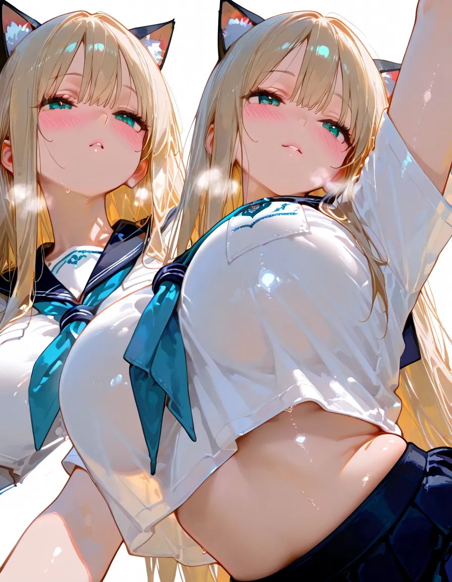 ((highest quality)), ((masterpiece)), (3 woman:1.5), cute woman are posing for a camera, (Under the sunset), (Lifting SHIRT:1.3), (open your mouth and laugh:1.3), ray tracing, ((tits), (small nipples), nipples, breasts, hair band, headband, hair bobbles, blouse, shirt, (High definition thighs), (stand in a line), 12 talents、、14 years oldd、Asian, Westr hair, brown hair, blond hair, (navel), jewelry, looking at viewer, necklace, long hair, short hair, (abs),(Depth of the bounds written), (My skirt is completely blown up by the strong wind.:1.2),