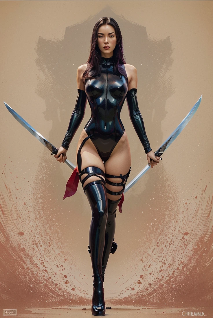 (1girl:1.3), Solo, (((Very detailed face)))), ((Very detailed eyes and face)))), Beautiful detail eyes, Body parts__, Official art, Unified 8k wallpaper, Super detailed, masterpiece, best quality, original, masterpiece, super fine photo, best quality, best ninjas suit, erect nipples, super high resolution, realistic realism, sunlight, hayabusa, elegand ninjutsu, trisula weapon, arher behind, full body potrait, detailed weapon, show from below, tight clothes, very tight