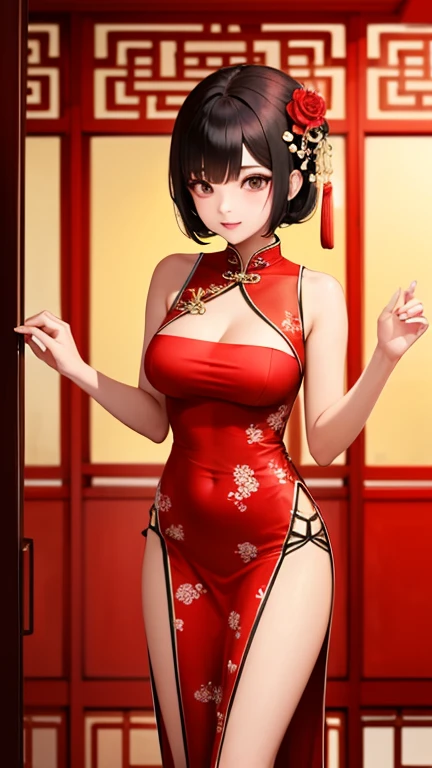 high resolution, Adult women , Good lighting, contemptible, , (no nudity), (((cheongsam))), (()), ((())), (Garter belt), Abdomen only, (), , Cute face, I'I很尴尬,Blushed, humiliation, ((Look back)), ((transparent))()(T-back)(Existing in large quantities on the body,),Squatting,Open your legs