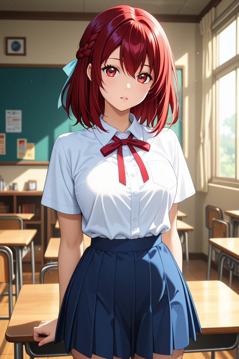Takemoto uruka, red shirt. short sleeves, dark skin, dark-skinned female, clothes around waist, nude, (pussy:1.2), (skirt_lift:1_3)
BREAK (miniskirt:1.3), (school uniform), sitting on table, ((look from below)), (arm behind on back), clothes lift, no panties, undressing
BREAK looking at viewer,
BREAK classroom, see through pussy
BREAK (masterpiece:1.2), best quality, high resolution, unity 8k wallpaper, (illustration:0.8), (beautiful detailed eyes:1.6), extremely detailed face, perfect lighting, extremely detailed CG, (perfect hands, perfect anatomy),