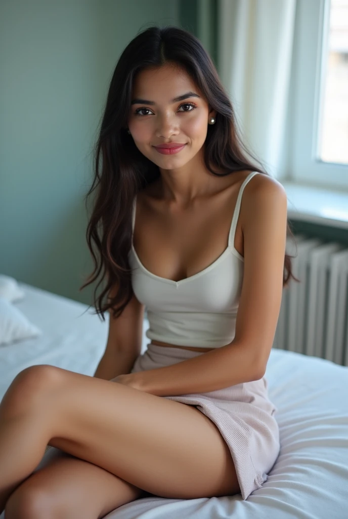 south asian facial features. girl. Should look very beautiful. pretty. Highly detailed and hyper realistic. The skin texture should be highly detailed and extremely accurate. thick black hair and brown eyes. Face must be accurate. Highly detailed face and facial features. Extremely accurate representation of face and facial features. Face should be highly detailed and hyper realistic.