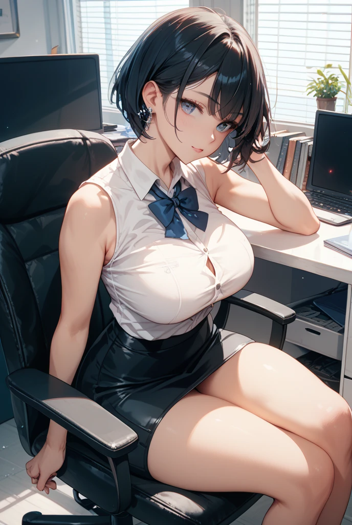 window,skyscraper,ID CARD,office,Bob,Drooling,bra:1.5,Girl sitting:2.0,rope,Tie your arms behind your head,darkness,woman,sexual excitement,Pencil Skirt,High heels,Ahegao
