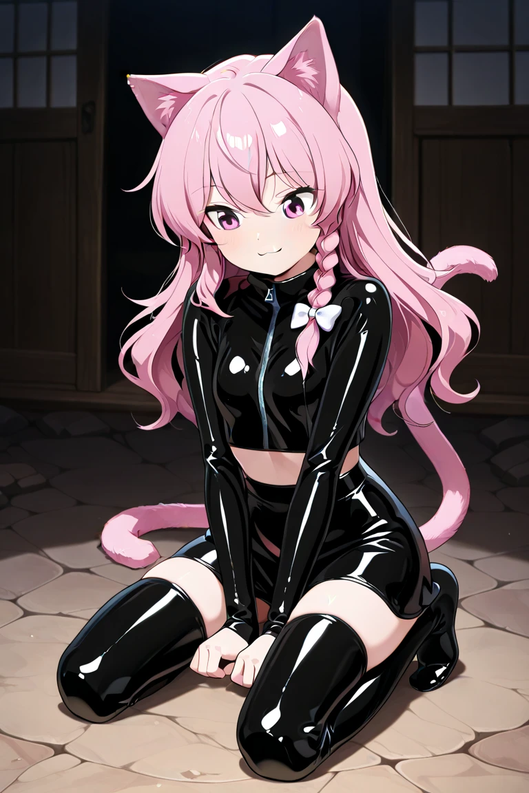 (masterpiece、Highest quality、Highest quality、Official Art、Beautiful and beautiful:1.2)、(One girl:1.3)Hatsune Miku、Twin tails,Beautiful breasts, Katsushika Hokusai,(8k, Highest quality, masterpiece:1.2), (Realistic, photoRealistic:1.37), (Very detailed), (One Girl), (Very detailed), (Beautiful and detailed eyes), (Highest quality), (masterpiece), (Detailed face), (20-year-old), (Pink Hair, Long Hair), (Medium chest), (Dressed), (Perfect lighting), break, (From the upper body to the knees:1.3), (wavy pink Long Hair:1.4), (smile:1.2), (Bright Oasis Background:1.2),(heavy rain:1.2),. (Uniform lighting:1.5), break, (Black and purple shiny bodysuit:1.5), (Pink Paisley Pattern:1.4), (High neck:1.3), (Slim fit silhouette:1.5), (Ankle boots:1.4), (Platinum choker and ring set:1.2),