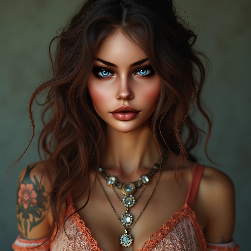 realistic girl with tattoos and piercings posing for a photo, straight red hair, hair with many details, beautiful sensual neckline, 25 years old, large breasts, belly tattoo, 8k artgerm bokeh, fanart best artstation, render photorealistic girl, guweiz-style art, inspired by WLOP, ig model | artgerm, detailed portrait of realistic girl, stunning portrait of realistic face, beautiful portrait, deviantart artstation cgscosiety --auto --s2