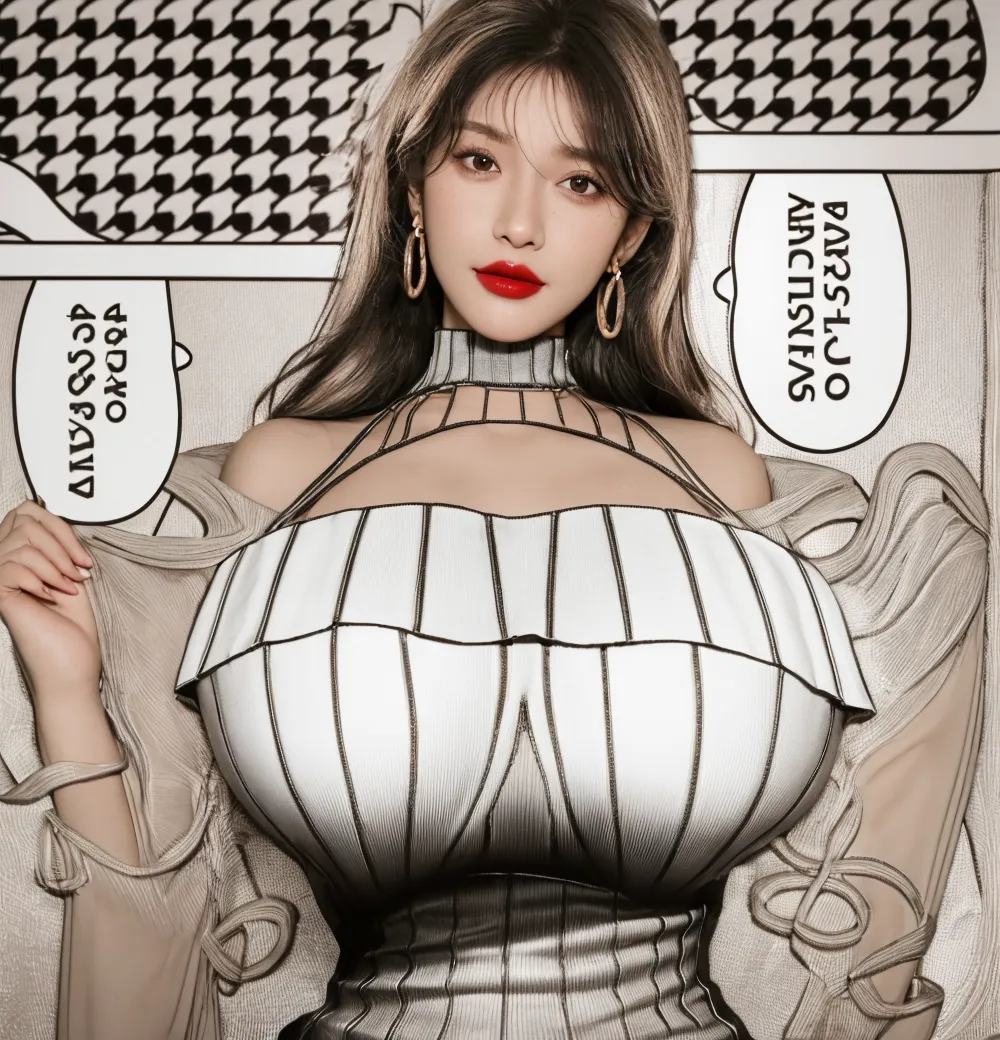 Big breasts, obvious cleavage, thin waist, fair skin