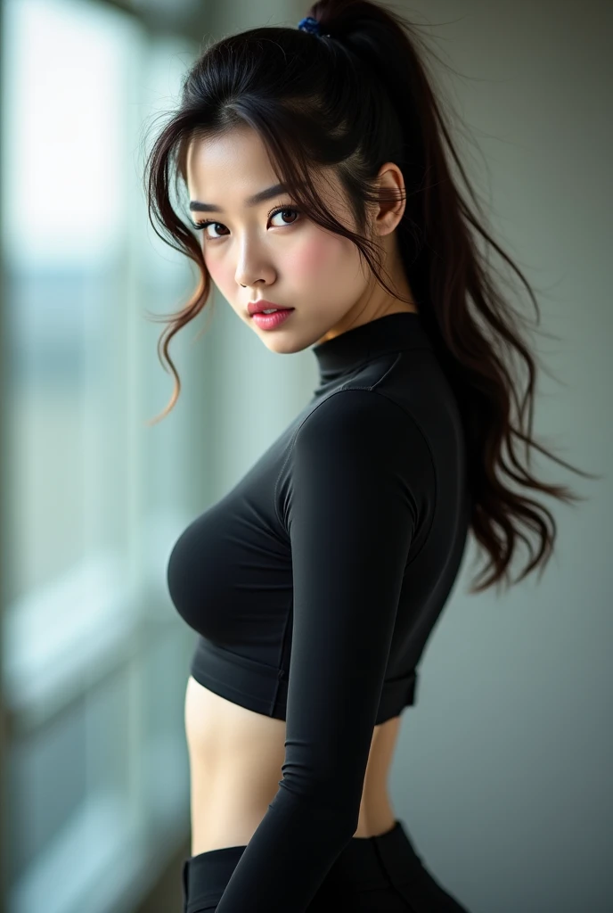 Dark brown hair、Light brown eyes、Japanese actress、 Lady、I am about 40 years old.......、(Intricate details:1.2)、 (Ultra-high resolution:1.2)、Ultra-high resolution、(Finely tuned)、(Detailed facial features)、Hmph、8K resolution、D cup size breasts、Long Hair、Bright terrace room with sunlight streaming in、Large windows、Extravagant space、relax、、,Full body photo、Head to toe shot、Beautiful feet、black　Loose fit openwork T-shirt、Underwear shorts、Beautiful feet、Bright terrace room with sunlight streaming in、she, household items,   (plant:0.8), Fashion Hub, Very detailed, Very detailed, Realistic, Hourglass Shaped Body, Obscene pose,、Messy Hair、Messy ponytail、Leaning against a wall、I cry a lot、tears、Skin is visible through the knit、White floor、White wall、A masterpiece of transparent painting、