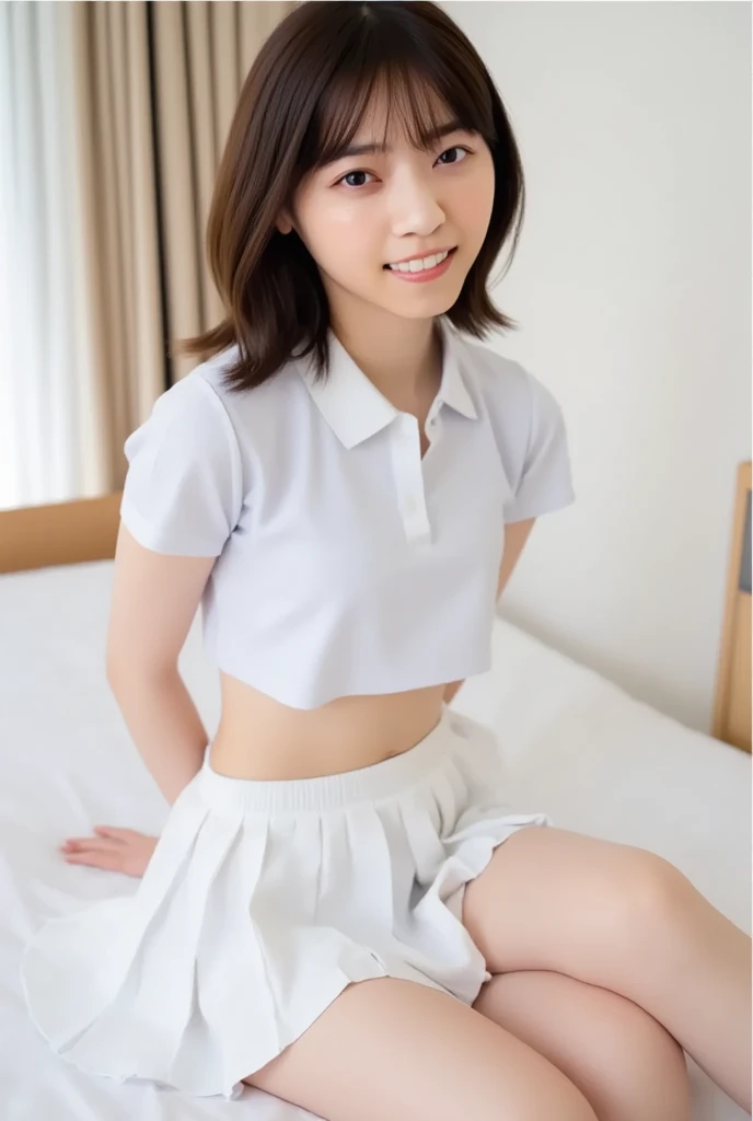 ((NSFW)),((solo photo:1.8)),(Masseter muscle part,highest quality:1.3),(RAW photo,realistic:1.3),(fine skin,detailed face),(Wearing a white volleyball uniform:1.5,shirt lift:1.6,Wearing dark blue bloomers:1.5,knee socks:1.2),(cute,),(12 talents:japanese schoolgirl:1.5),((blush:1.5)),(embarrassing:1.6),(In 8K),(look at the audience),(in the room,lying on your back on the edge of the bed),(),(Shows the viewer a natural and detailed vagina:1.5),(big breasts:3.5,:,big ass:1.3),(short hair:),natural brown hair,(natural skin texture,fine skin, hyper realism,Super sharpness),intricate details,(),troubled face,(Semen from the vagina:1.5,widen the vagina:1.3),(smile:1.2),