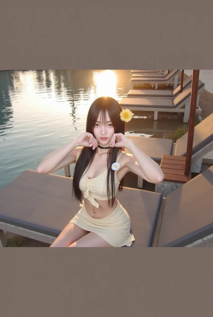 Liu Yifei，dress in yellow，The background is by the sea