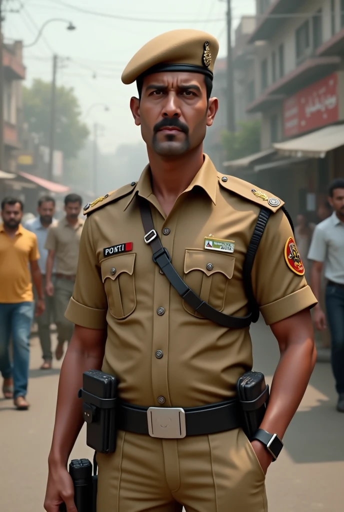 A Bangladeshi police Officer with pink color uniform