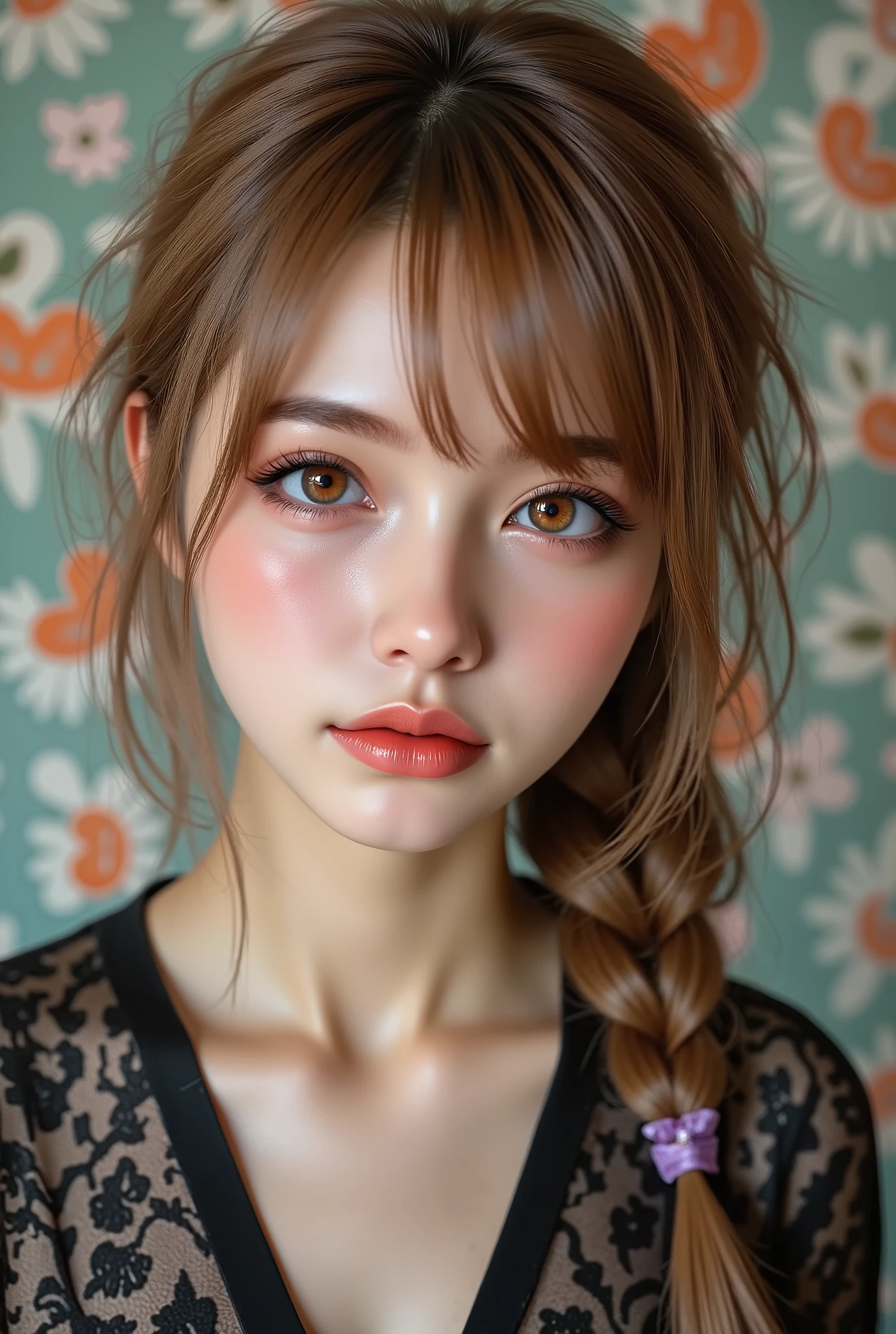  [Style: - "8k, masterpiece, realistic, photorealistic realism, hyper high resolution" - "highest quality, intricate, ultra-detailed digital art, (ultra_detailed, UHD:1.2)"] (Key Directive: - "The priority is the anatomical accuracy and texture of the materials" - "Ultra-sharp human eyes with biological accuracy") {Character: "(full body shot:1.3), [beautiful girl , perfect female skinny body], full bodyesbian, (Beautiful long legs in good style:1. 25) aaverage butt: "((firm, protruding buttocks))", (perfect hot model body:1 . 4) , (slim belly: 1 . 2) , (muscular body) , ((firm and full breasts:1.45))]" | Face: "full lips, pink lipstick, intense gaze" | Eyes: - "((sharp focus, no blurry eyes, Hyper absurd quality, Hyper details, Hyper realistic brown eyes:1.3))" - "((extra narrow eyebrows))" - "(Carefully draw Long blue_mascara)" - "(perfect round eyes)" full bodyesbian, High Contrast , Costume\(short,T-shirt,white,cut-off,printed graffiti), BRAKE ,(tight denim short,red, short. Torn), BRAKE ,(knee socks,white,with pink stripes), BRAKE ,((high-heeled(lace-up),pink,boots), ((Long Messy ((purple Pony)) with Braid , {"((turning back , back shot:1.4))"} ,  ((green and orange background)), (Rendering engine: "Unreal Engine 5 path tracing, 16K texture maps") | The ultra-Highres,Unreal 5,Subsurface scattering,PBR Texturing,Post-Processing,Anisotropic Filtering,depth of fields,Maximum Sharpness and Sharpness,multi-layered texture,Albedo and Specular maps,Surface Shading,Precise simulation of light-material interactions,perfectly proportions,Octane rendering,Two-tone illumination, Wide Aperture, low ISO, white balance, The rule of thirds