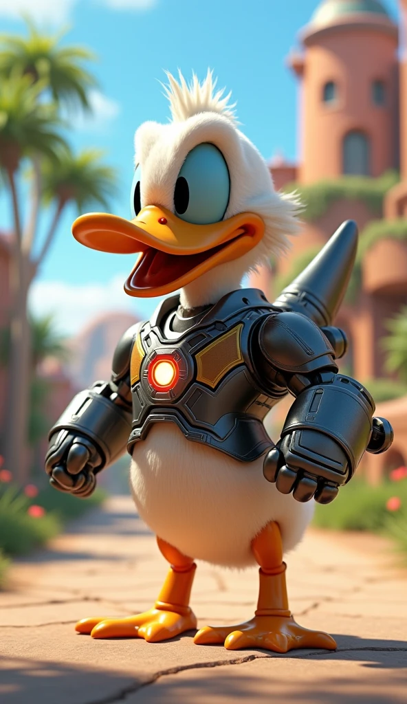 d0nald with Thor Armor,beautiful blue eyes, crystal clear, duck,4k, realistic