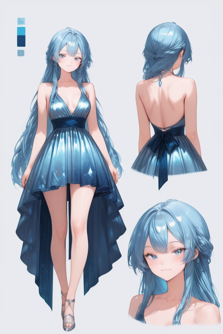 whale_bao,vtuber,red eyes, blue hair, blue_dress, blue dress