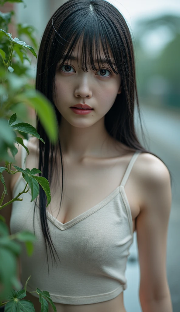 muste piece, best quality, 8K, 15 years old, , Raw photo, disorganized, award-winning portraits, solo, night time, neon, idol face, Violacea, gardenia, delicate girl, upper body whole body, digital single lens reflex, Looking at Viewer, Frank, sophisticated, Zola々that's right, shy smile, arms are thin, professional lighting, film grain, chromatic aberration, (detailed eyes and face:1.0), (It's blurry:1.1),complete naked,Full body Esbian,raise both arms,hide your hands behind your head,NSFW