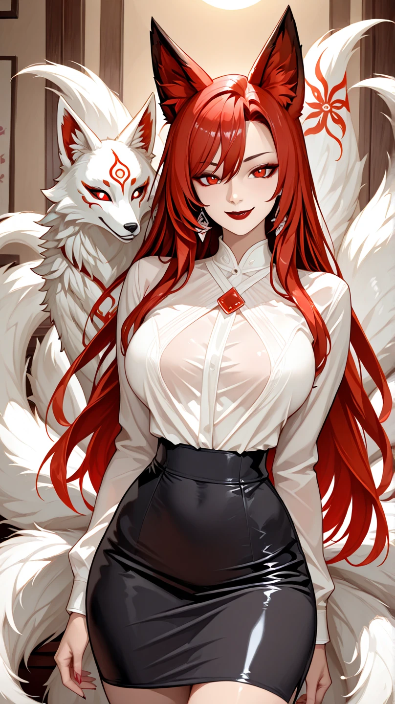 Female, Big Boob, Red Hair, Chains Atound them, naruto, wearing a White & Red, Animal Mask, Uzumaki, Anime