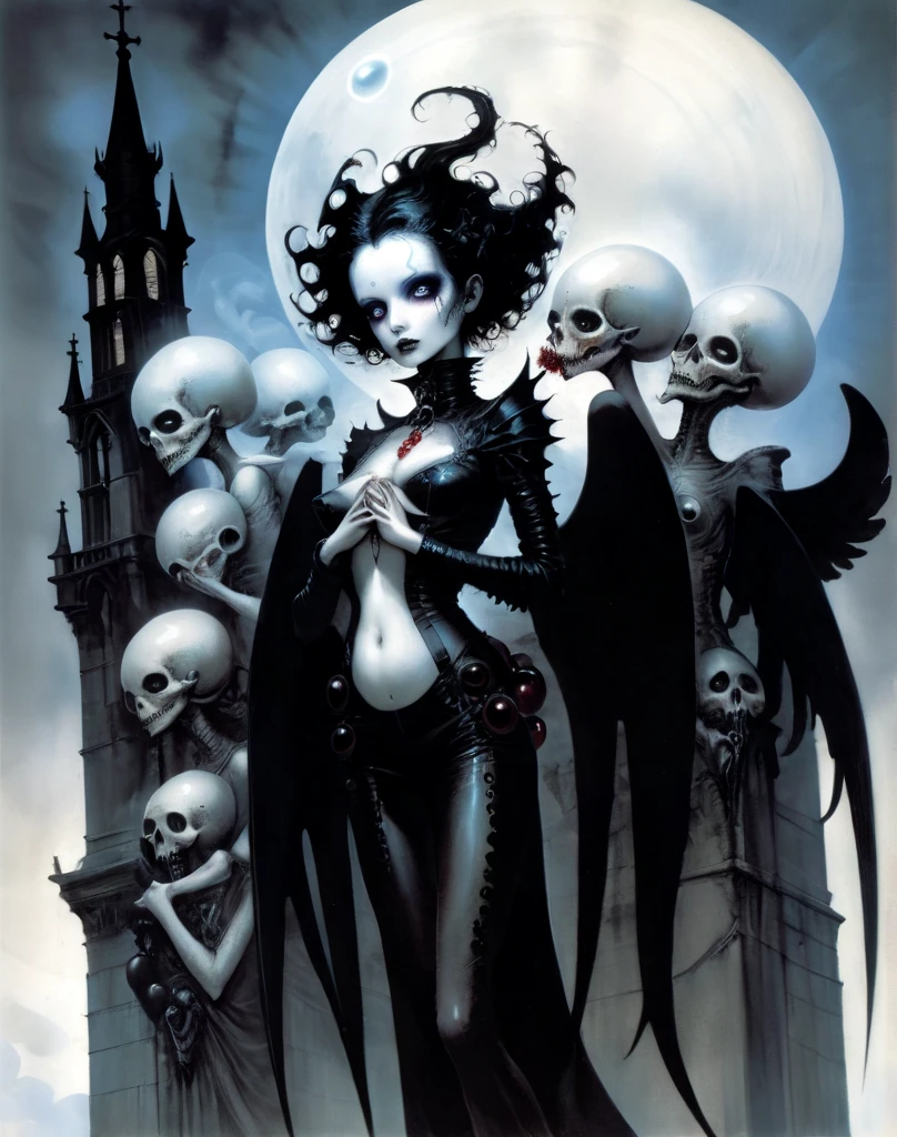 <lora:Mark Ryden Style:1>, <lora:V1nt4geKn0ck3rs_v2:0.5>, high quality, high resolution, masterpiece, looking at viewer, complex painting with many perspectives, Mark Ryden Style page, apocalypse, black plague, dystopia, extreme violence, fractals, evil girl with horns with big breasts, latex body suit, tsunami, laughing, whipping thousand of miserable men, on top of a pile of gold, terminators, nuclear bomb in the background, the world is on fire, the devil is watching in the sky, piles of money, mascara, earings, V1nt4geKn0ck3rs