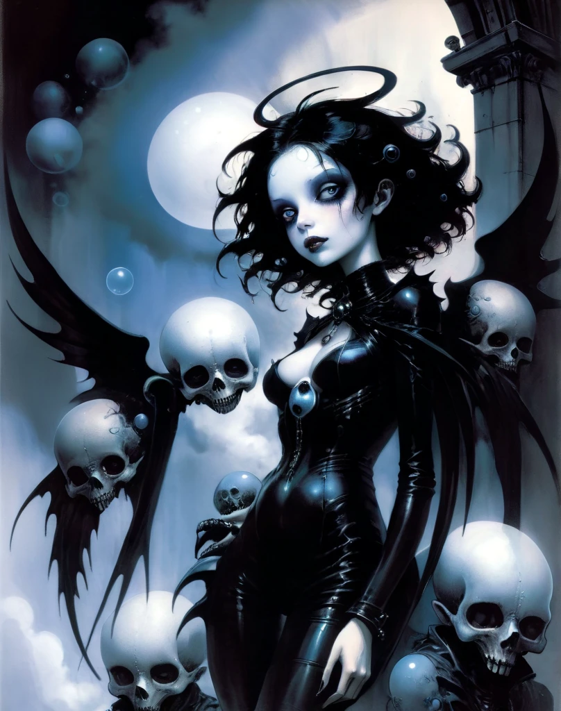 High Resolution, High Quality , Masterpiece .Hyper-realistic ink drawing with surreal colors, elements of  absurdity in the style of Gerald Brom featuring post mortems rising as a reference to tim Burton,bloodletting, broken souls, pillls, and hemoglobin bubbles ascending into a firie sky, chiaroscuro lighting enhancing symbols of death blooms, a cathedral adorned with angels emitting an air of melancholy, ominous atmospheric mood. Macabre horror,scary stories slight details, surrealism, expressionism ,  of innocence, self harm 