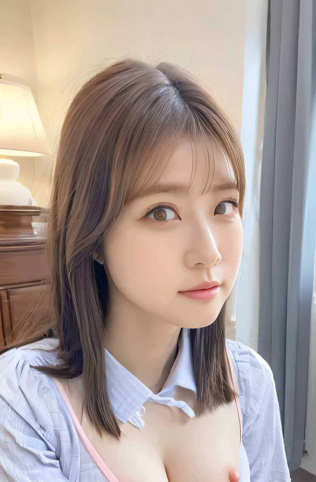 nsfw, nude,  bang, lift up high school uniform, offended, Nipples, chest, belly button, vagina,  pussy fiddling, hairy, from below, Adult Female, , 中くらいのchest ,  detailed images  , Make You Blush ,  Highest Quality , masterpiece, ultra high resolution, vivid, ( photorealistic :1.3),( 8K Ultra HD :1.2),double eyelid, 、Taremayu  , 