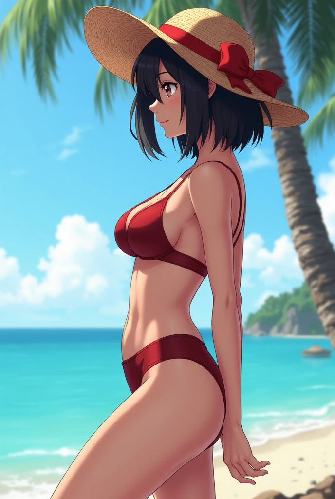 1girl,((Bikini sexy,Micro Bikini)), cuerpo completo, flaco, en la playa, ((Portada de la revista)), small boobs, Kobeni, Old pubic,muslos gruesos,caderas anchas,obra maestra, La mejor calidad,((de espalda ,Looking back )),pelota de playa,brown eyes,Shy look, leve sonrisa, coy smile ,((mirando al espectador)),playa europea,arena blanca,(((caderas anchas , muslos gruesos))),culo enorme