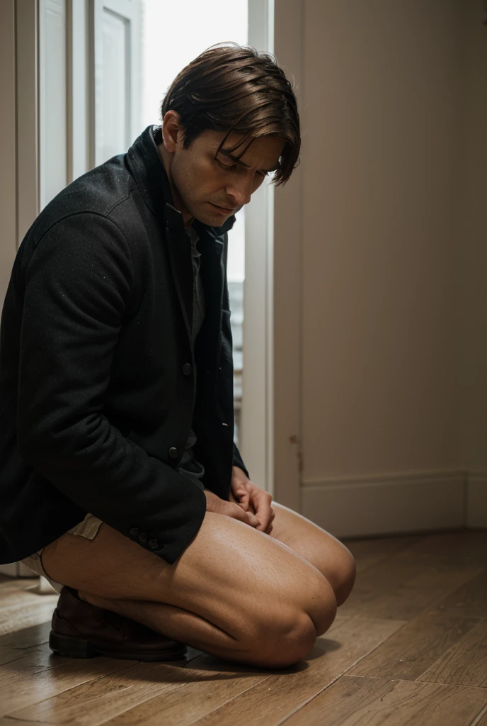 a 20 years old male, wearing black underwear, big bulge, black sheer socks, lying down , masculine pose