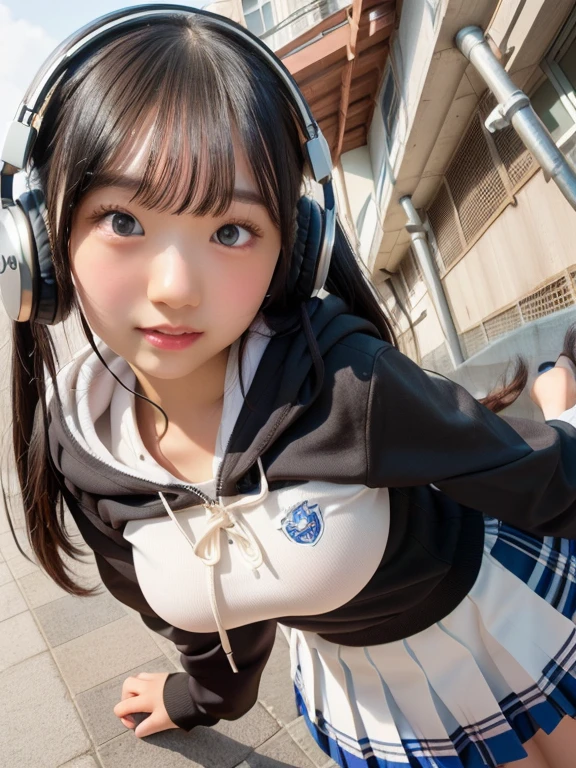 19 year old japanese girl, on knees, small breasts, perky breasts,no bra, cat ear headphones, ((cum facial)), at a crowded dark esports arena, sad, crying, exposed tits