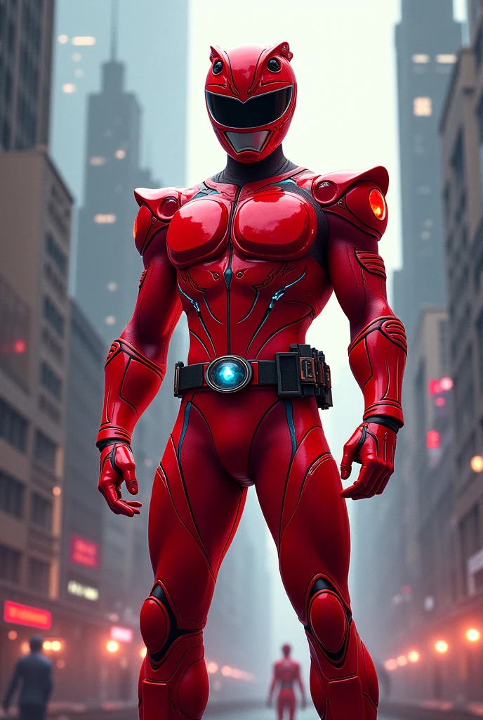 (man:1.1), masculine, red and black armor, smooth sleek armor, cybertech arms, mechanical arms, pants, utility belt large pouches, gloves, (futuristic smooth helmet with face covered:1.1), muscular, superhero,(detailed eyes:1.1),perfect eyes, standing on skyscrapers roof top, skyscrapers, high detailed, high res, high quality, comic style, detailed face, <lora:nijiarmor_v2:0.5> <lora:Muscular-10:0.5>