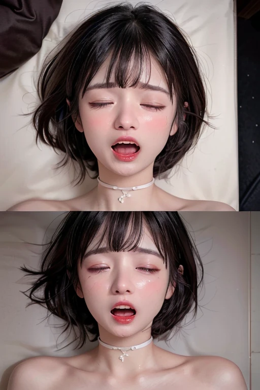 Magic Mix Real、(RAW Photos:1.2)、(Realistic:1.4)、Beautiful details and subtle expression,Tabletop、Very detailed表現、In detail、Very detailed顔、Cinema Lighting、Highest quality、Realistic、Tabletop、Highest quality、８hair、 Earrings, Beautiful eye detail with eyelashes, Large file size, Very detailed, High resolution,A young and cute fair-skinned Japanese woman、((((blush、口を開hairて、Stick your tongue out、With a face asking for a kiss、blush))))、((((Sports instructor)))、((((口を開hairて、Stick your tongue out、Selfie composition))))、((Bobcut))、Looking into the camera、Transcendental beauty、Mole under the eye、((Thin woman、Delicate woman))、((in front 、Bedroom at night、Professional Writing、Glowing Skin、Big Ass))、Iガイロスが大好きです、I 、A sense of truth、(R-18)、((Anatomically correct))、Detailed skin、Skin that clings to you、No makeup、Simple Background、Covered genitals、Covered nipples、Small areola、Cute nipples、Upper body composition、(topless、On the bed、Professional Lighting)、Glowing Skin、Large Butedium Chest))、((口を開hairてStick your tongue out:1.34))、((choker:1.25))