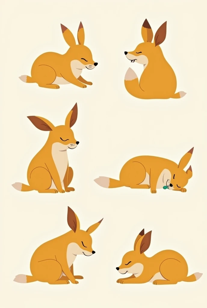 Close-up of cartoon fox with different expressions, various bending poses, Foxes, a variety of poses, relaxed poses, expressive poses, a variety of poses, playing with foxes, fox nobushi, diferentes poses, fox ears illustration, fox legs, Kitsune, Cute fox, fox animal, the fox-like evolution pokemon, kitsune three - tailed fox, bending poses