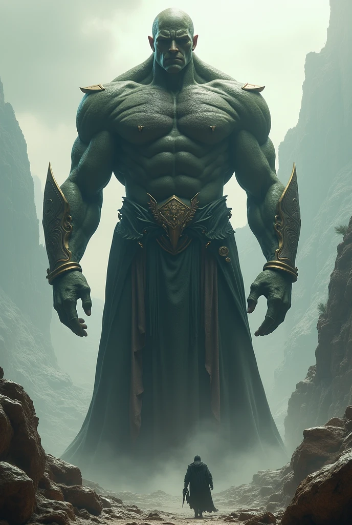 Image: A colossal Titan fills the scene with his intimidating presence. His immense and powerful musculature dominates the frame, emanating strength and determination. Her intense green skin contrasts with the gloomy surroundings.
The Titan is positioned centrally in the image, framed in an imposing manner. His majestic figure is displayed in all its glory, with defined and prominent muscles. His fierce eyes reflect his intensity and purpose.
The Titan's head, with a crest of wild hair, is shaped like an imposing eagle. Its features are striking, with a defiant expression and powerful curved horns. The Titan has robust hands and sharp claws, ready to take on any challenge.
The scenery around the Titan is a destroyed and desolate landscape. Debris and rubble of a ruined city are strewn across the environment, creating a powerful visual contrast to the towering figure of the Titan.
The dramatic lighting enhances the Titan's muscles, emphasizing its grandeur and power. The deep shadows add a touch of mystery and intensity to the scene.
Ensure that the Titan is completely framed in the image, without cuts that detract from its dominant presence. The composition of the image should highlight its magnitude and strength, conveying its impact and grandeur to the viewer.