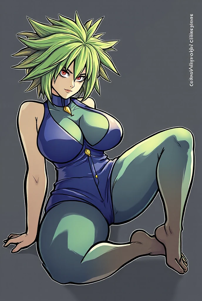 Alone woman, large breasts, monk, red horns, jade hair ponytail, yellow slingshot bikini, martial artist, shaolin monk, scales on the arms and legs, half-dragon, human, green dragon tail, black belt at the waist