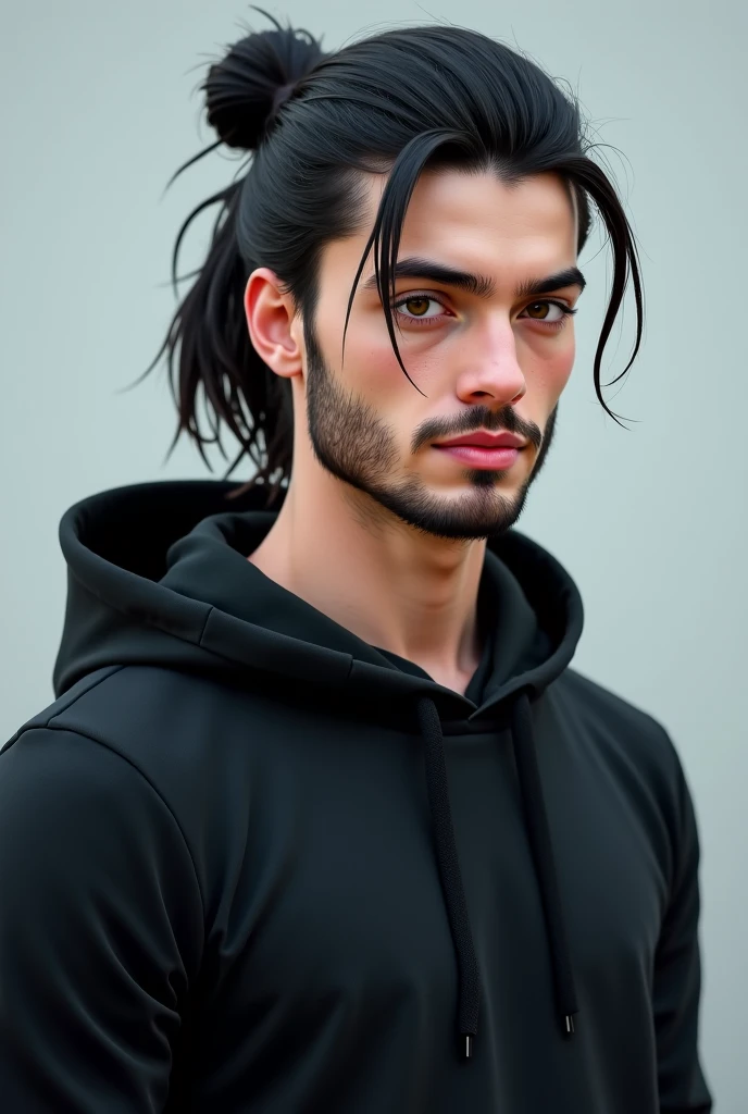 A sexy man wearing a hoodie, handsome face,black hair, penis