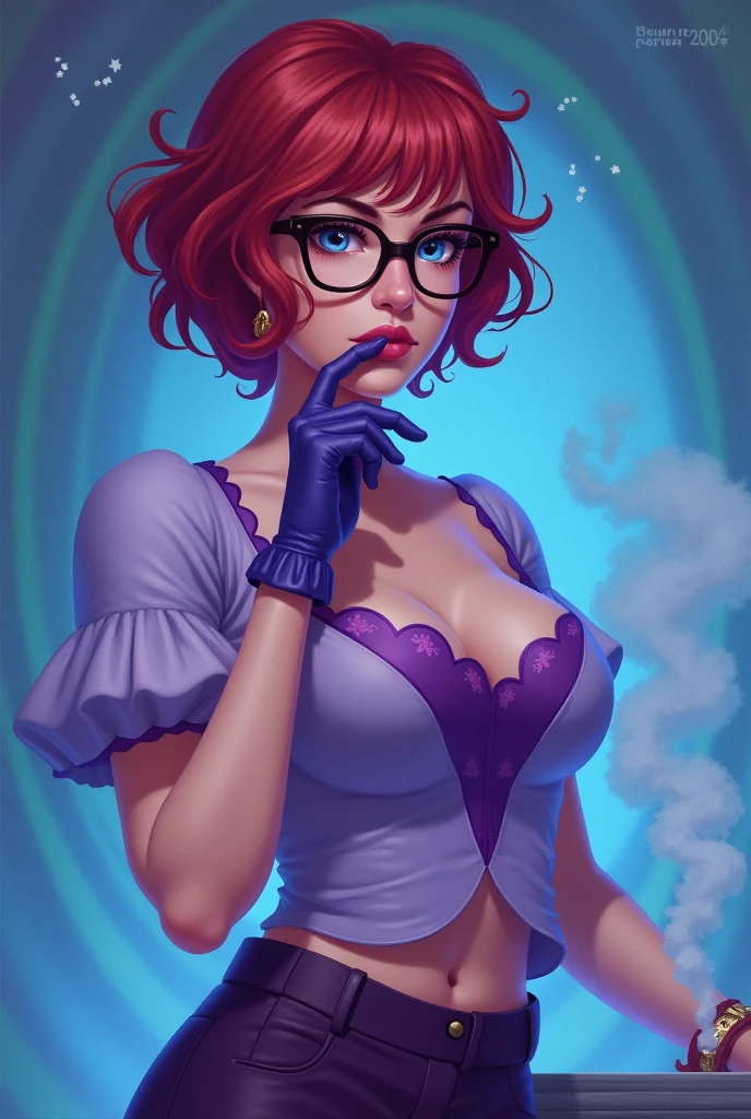 a sexy cute girl wear glasses, overhead angle of a Will-o'-the-wisp, wearing Funny Somali Emerald deep orange Pinafore, Caramel hair styled as Short hair, fluorescent purple Hair tie, equirectangular 360, Highres, unity 8k wallpaper, ultra detailed, aesthetic, masterpiece, best quality, photorealistic