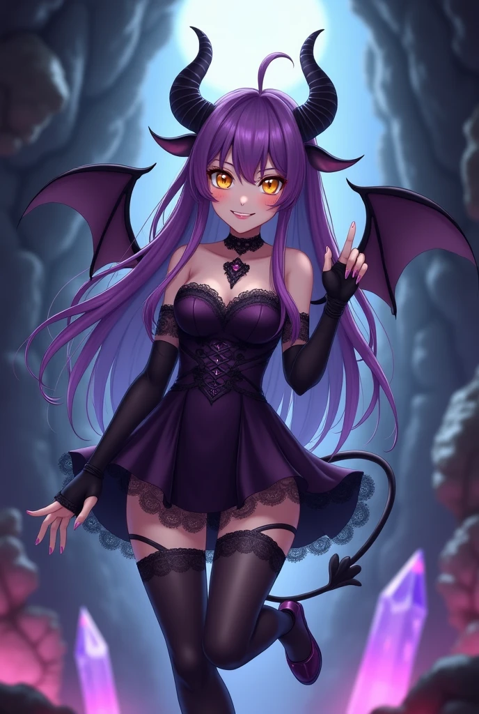 Highest quality Highest quality Draw a face carefully High-definition anime-style face Super Glowing Skin Red Eyes Black leotard Lilac pantyhose Succubus lure smile Show the soles of your feet Close up of the soles of the feet