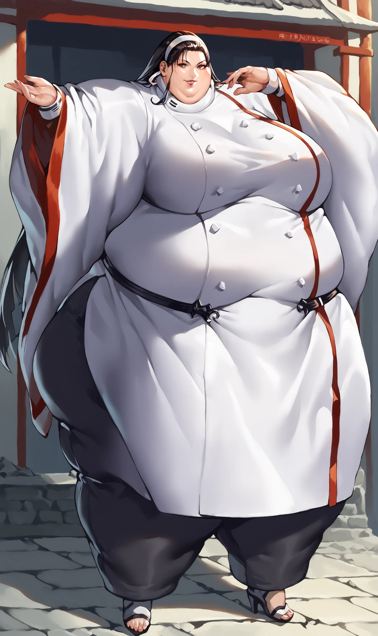 ((blank background)), masterpiece, best quality, silver hair, (big breast:1), ((full body framing)), symmetry, nurse woman, nurse uniform, nurse cap, long pants, ((curvy)), wide hips thick thighs, only white, all white, belt below navel, ((lab coat))